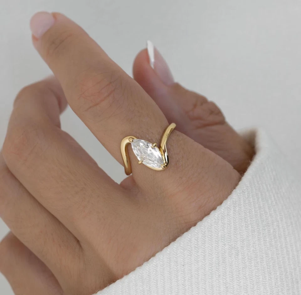 9k Solid Gold Lab Grown Diamond Wedding Rings Marquise Cut Rings gifts for him - Image 3 of 4