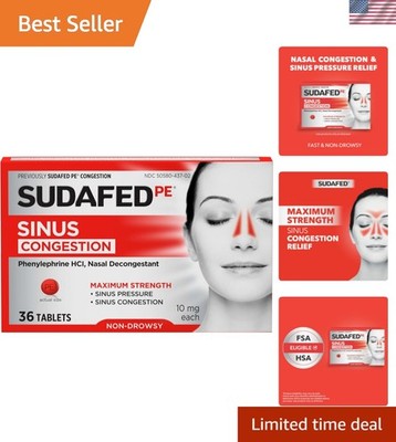 PE Sinus Congestion Relief Tablets, Maximum Strength, Non-Drowsy, 10 mg Pheny...