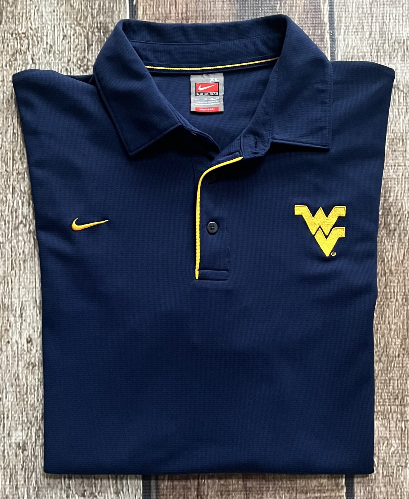 VINTAGE NIKE TEAM FITDRY WVU POLO SHIRT BLUE GOLD MENS XL EXCELLENT