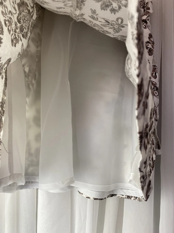 Falda Merona Mujer 12 Blanco Marrón Floral 100% Lino Cinturón Lazos Cierre Cremallera Foto 2 de 4