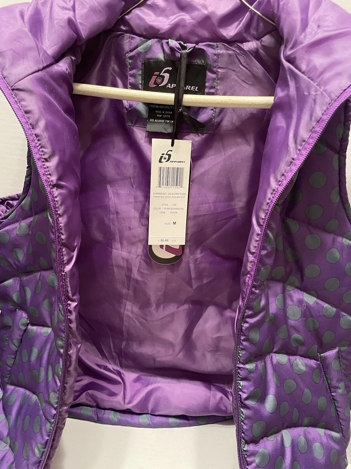 Plum And Navy polka Dot light weight Quilted Vest Women’s Size M New With Tags - Image 3 of 4