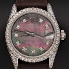 Rolex OysterDate Diamond Bezel Original Leather Watch 31mm Rainbow Dial, 2.05ct