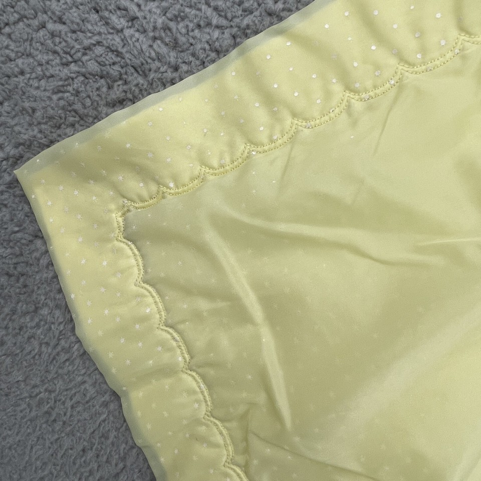 Vintage Crib Baby Blanket Satin Trim USA Pastel Butter Yellow Acrylic