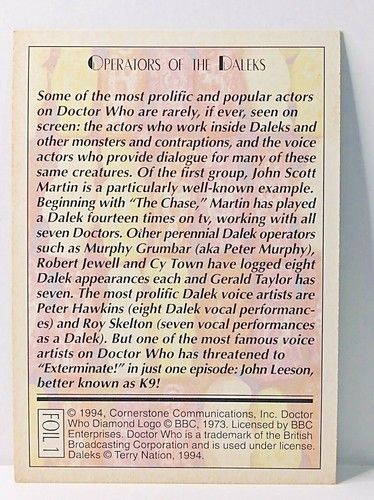 1994 Doctor Who Series 2 Chase Trading Cards~Cornerstone-Your Choice or Set of 6 - Picture 6 of 17