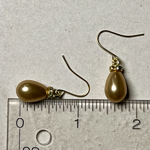 Holiday Champagne Teardrop Earrings, Gold Tone, Weddings, Beige, Angels. S582 - Picture 3 of 3