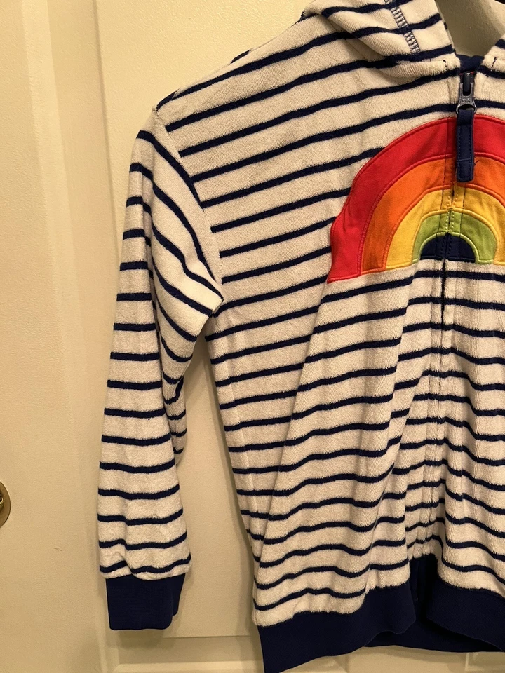 Sudadera con Capucha para Niña Hanna Andersson Cremallera Arco Iris Blanco Azul Rayas Talla 120 Foto 3 de 4