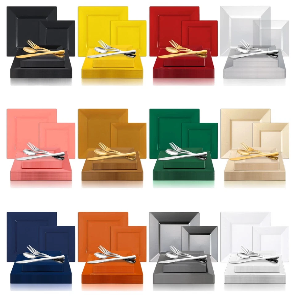 Disposable Plastic Dinnerware Set Party Package Standard Square Design Plates - Image 2 of 4