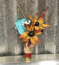 Shotgun Shell Boutonni re w/ Flower Mix, Wrapped in Burlap String Wedding