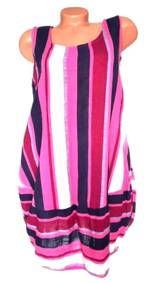 ITALY Damen KLEID Leinenoptik Blusenkleid Sommerkleid Größe 42 44 pink IT186
