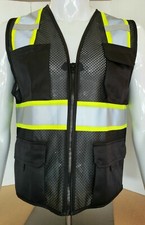 Two Tone High Visibility Reflective Black Safety Vest (X-Small-5XL)