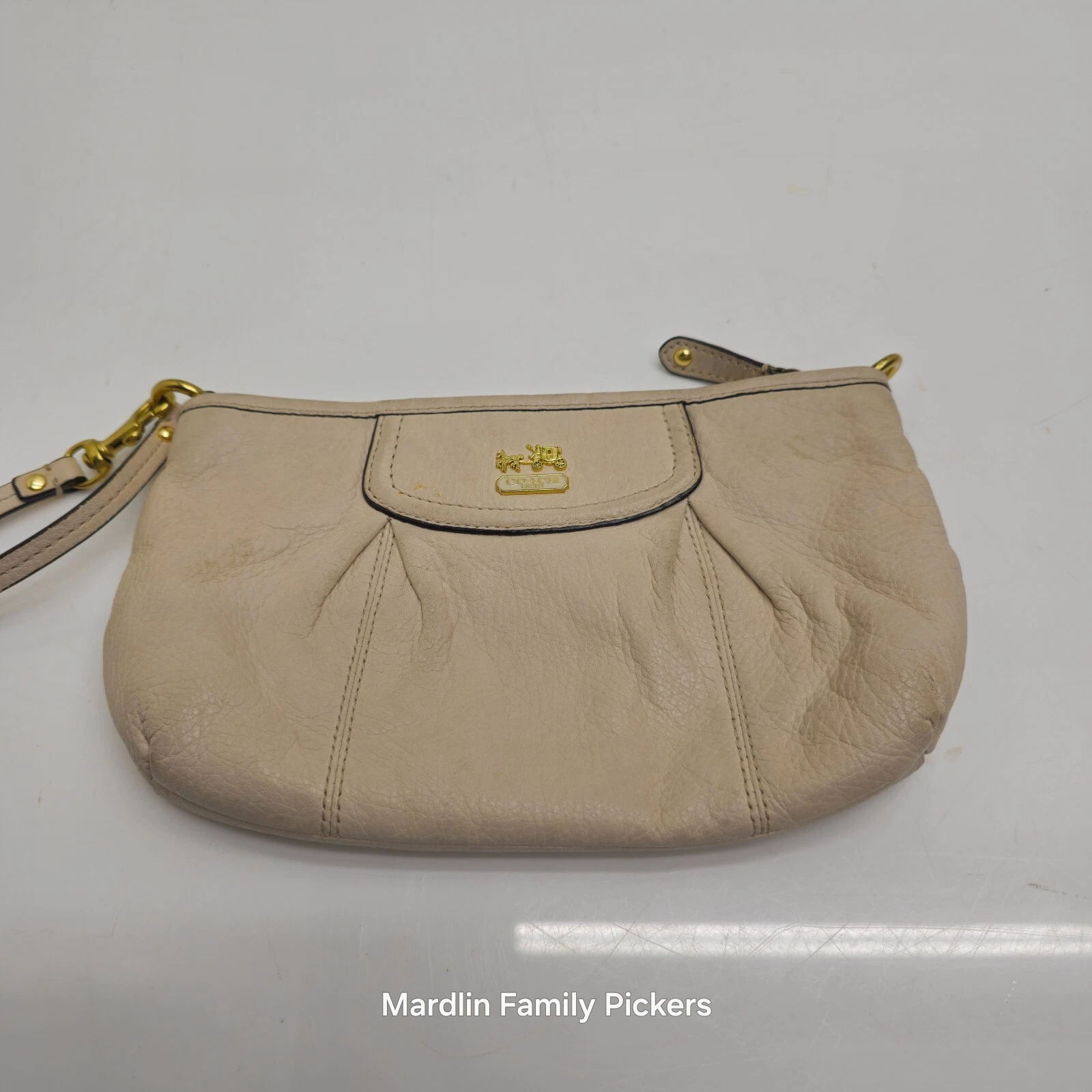 Borsa Coach Madison da polso in pelle crema tono oro ferramenta vintage