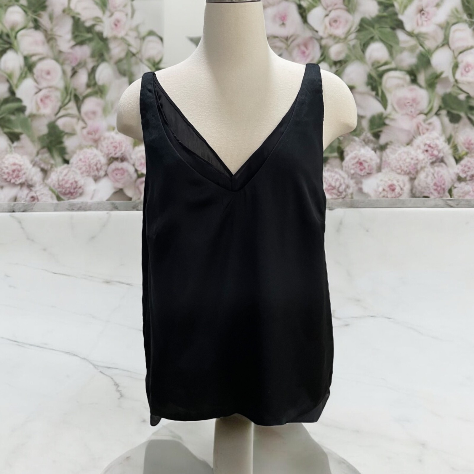 H & M Women's Black Tank Top SZ 14 Whimsygoth Lightweight Summer Elegant Silky
