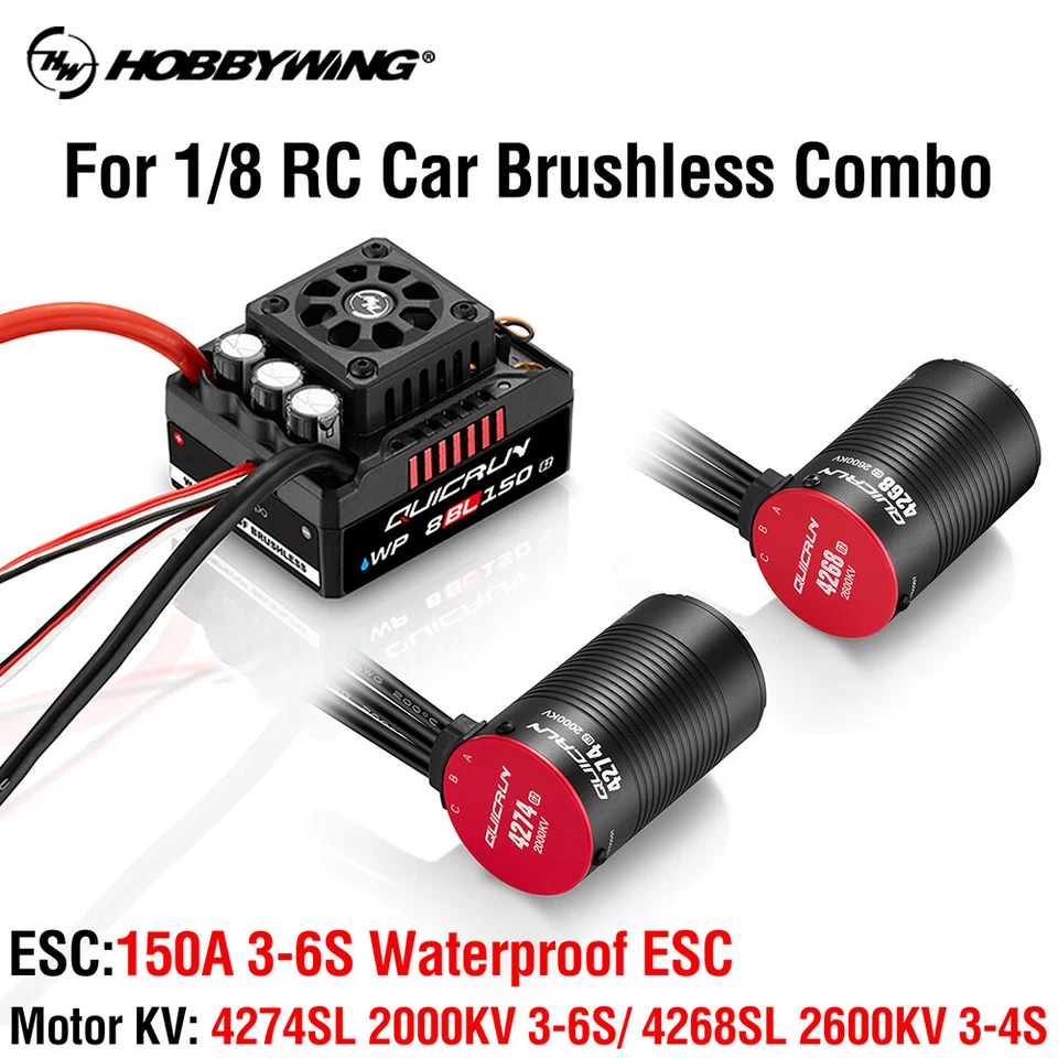 HOBBYWING QuicRun 150A G2 Brushless ESC 2000KV 2600KV Motor für 1/8 RC Auto - Bild 3 von 4