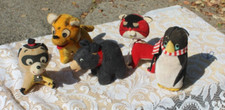 5 Vintage 1960's Stuffed Animals Dream Pets More Penguin Raccoon Cat Tiger Bear