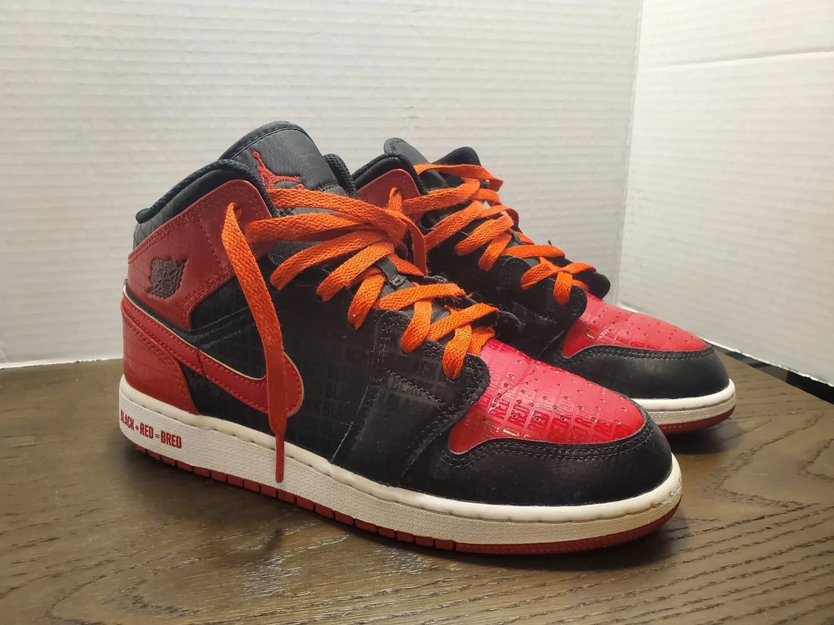 Nike Air Jordan 1 Bred Mid US Size 6Y GS Bred Text Chicago Black