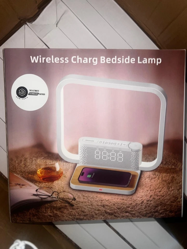 Dual Alarm Clock Bedside Table Lamp with Fast Wireless Charger Station for - Image 2 of 4