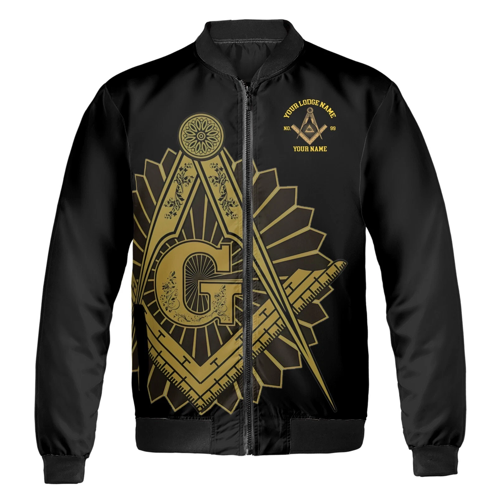 Customized Mason with Red Bow Pine Tree Merry Christmas Freemason Bomber Jacket