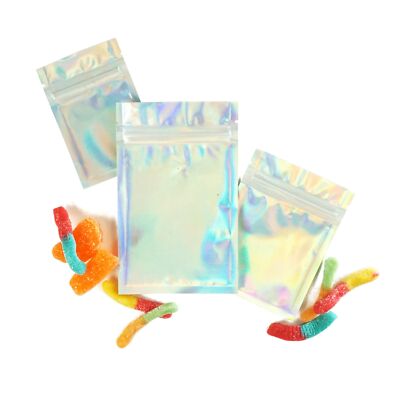 100pcs Rainbow Holographic Favor Bags Iridescent Treat Pouches for Party Candies