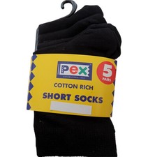 PEX Short School Award 5 Pairs Boy's/Girls Socks Black 