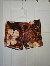 1960  s Orange Printed Barkcloth Tiki Bathing Trunks or Shorts