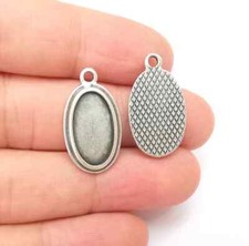 2 Oval Charm Bezel, Resin Blank, inlay Mounting, Mosaic Pendant Frame, Cabochon
