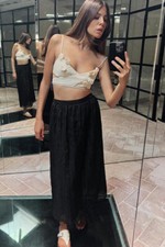 ZARA NWT Black Lace Semi Sheer Stretch Waist Midi Skirt Large