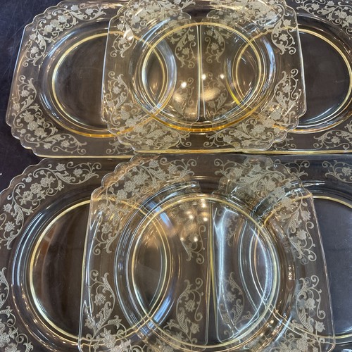 6 FOSTORIA crystal MINUET Yellow pattern Topaz 7” Salad Plates Hard To Find - Picture 6 of 8
