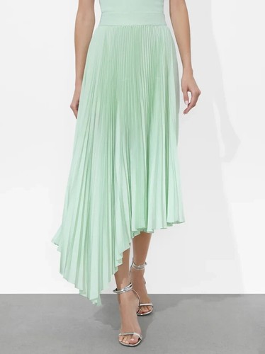 NWT $440 Alice + Olivia Jenara Pleated Midi Skirt In Sea Spray 6 - Picture 2 of 5