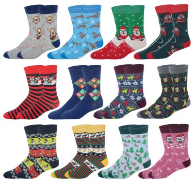 Different Touch 12 Pairs Men's Assorted Christmas Design Crew Socks 10 ...