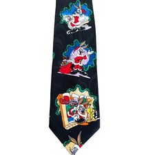 Vtg Looney Tunes Mania Tie Mens Necktie Santa Bugs Bunny Tweety Christmas 58.5x4