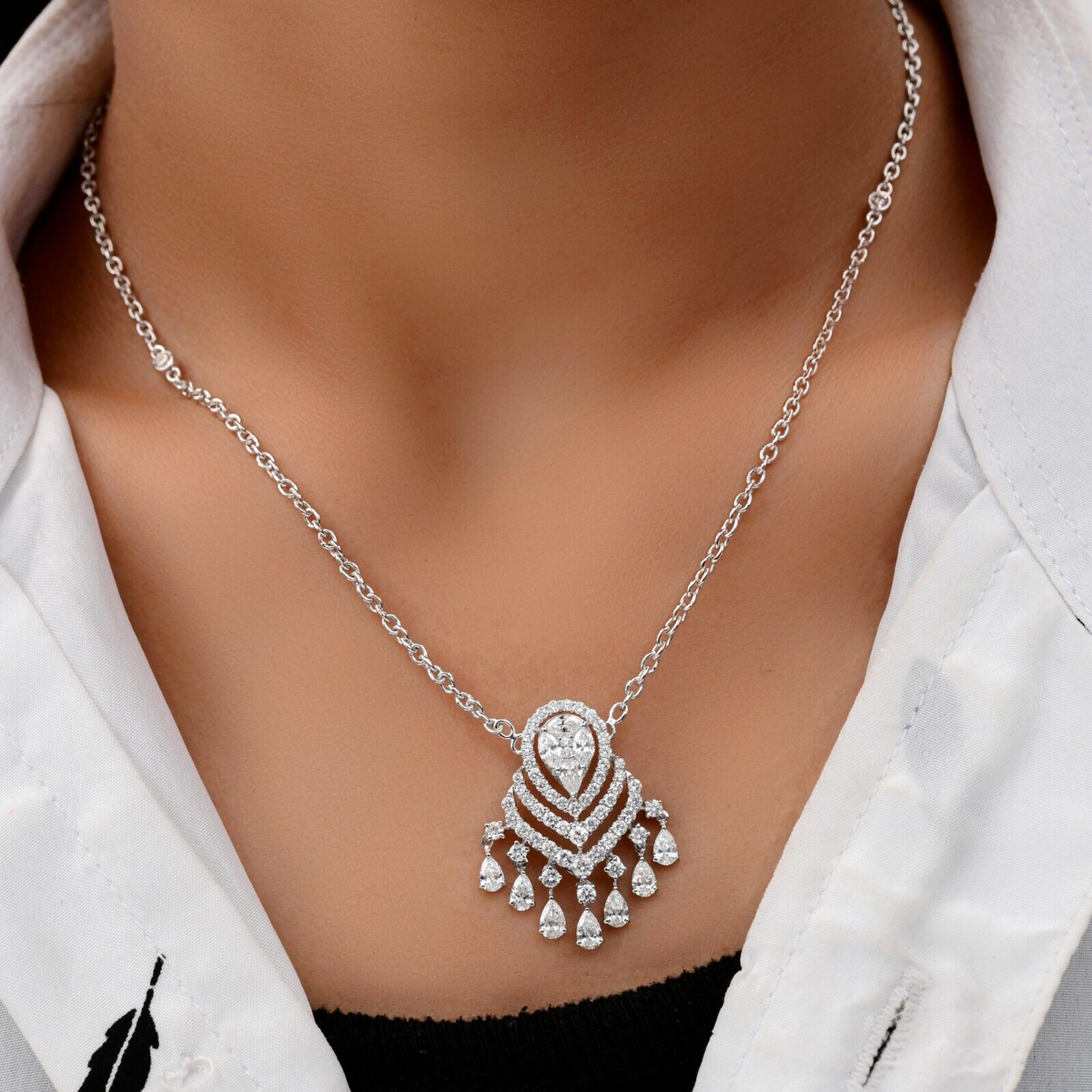 ct Natural H/SI Diamond Pendant Charm 18k White Gold Chain Necklace  Gift