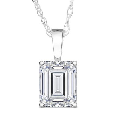 F/VS 1 Kt Smaragd Diamant Solitär Anhänger 14k Weißgold Lab Grown