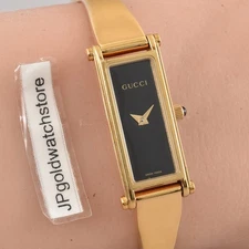 New Battery *MINT* Gucci 1500L Gold Black Dial 12mm Quartz Woman's Watch Vintage