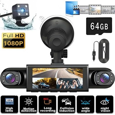 360° 4 Channel 1080P HD Car Dash Cam Front and Rear Inside Left Right + Camera