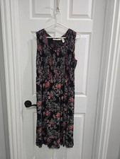 French Laundry Floral Dress Gathered Bodice Boho Retro Hawaiian Buttons On Side 