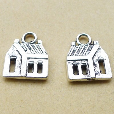 12/30PCS Antique Silver House Charm Pendant, 2 Sided Charm JHS707