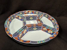 Imari Japanese divided appetizer dish (5 pieces) 14 1/4" & Lazy Susan -Excellent