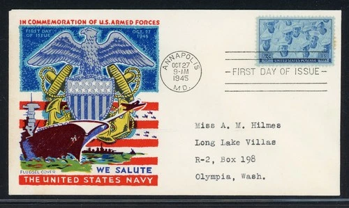 UNITED STATES FLUEGEL COVER LOT #34 1945 NAVY USN WWII FDC $$$