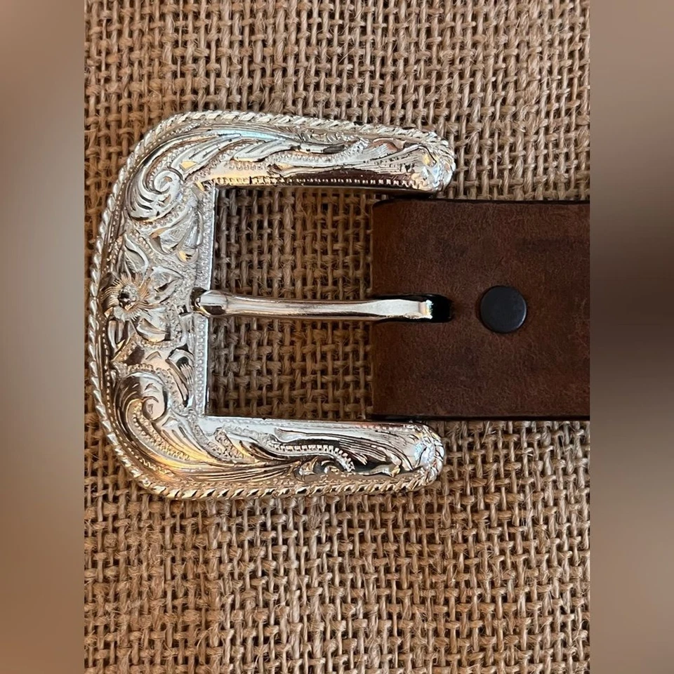 Vintage Nocona Belt Co Couro Marrom Fivela de Prata Ocidental concho boho - Imagem 4 de 4
