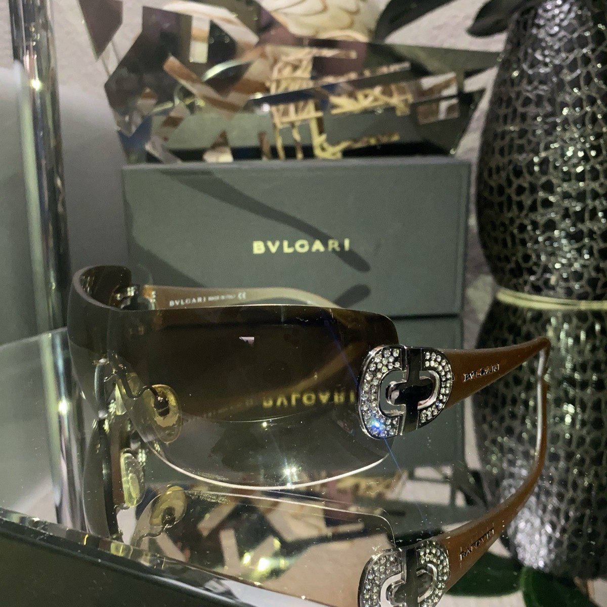 Bvlgari サングラス BVLGARI 8014ブラック Bvlgari Sunglasses 8014-B Brown Champagne Shimmer Swarovski