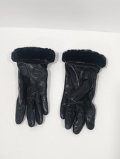 UGG Womens Shorty Classic Genuine Leather Black Shearling Cuffed Gloves Size S/P