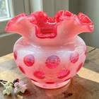 Fenton Cranberry Coin Dot Art Glass Ruffled Vase Lamp Shade 5 Inch Drilled