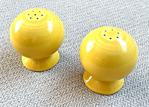Fiesta Yellow Salt and Pepper Shaker Set Round Ball Shape Rubber Stoppers