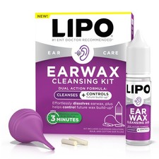 Lipo Earwax Cleansing Kit, Ear Drops, Bulb Syringe, and White