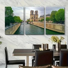 3pcs Tower & Seine River Scene Décor Perfect Wall Art Canvas Framed 50x70cm