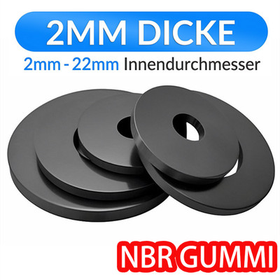 NBR Gummidichtung Dichtung Flachdichtung Dichtungsring 2mm Stärke, ØInnen 2-22mm