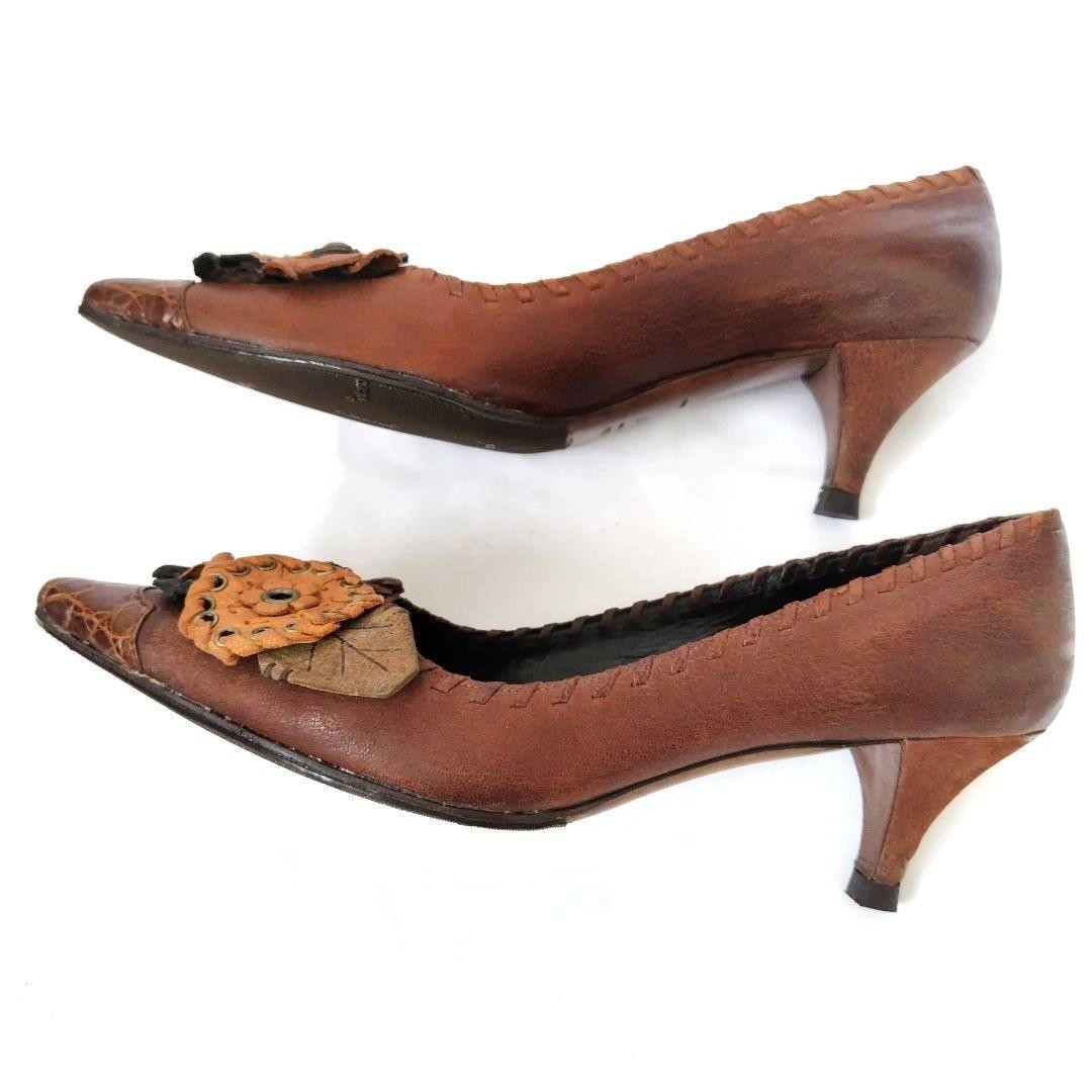 PRADA Leather Flower Patchwork Mid Heels Size: 7 … - image 4