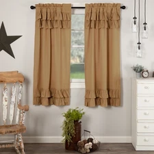 Simple Life Farmhouse Flax Ruffled Short Panel Set of 2 Khaki 63x36" VHC Brands