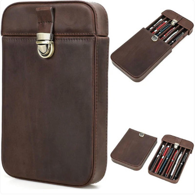 Leather Pencil Case Organizer Pen Holder Pouch Box for Pens Markers Office Schoo