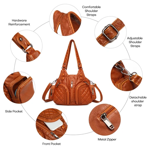 Damen Vintage PU Leder Handtaschen Schulter Geldbörsen Beuteltasche Tasche mit Schultergurt - Bild 11 von 24